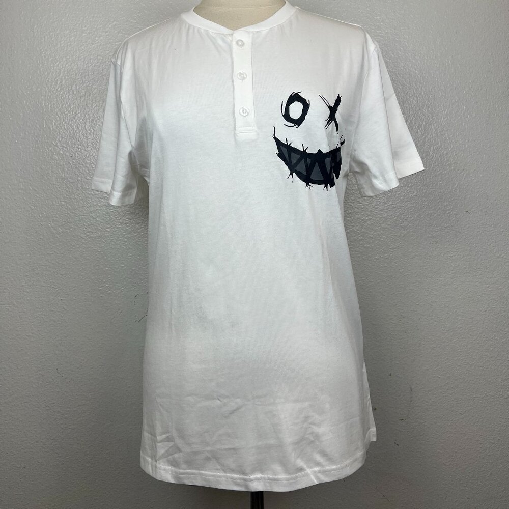 NWT ADOR Graphic Henley Short Sleeve White Tee Size S